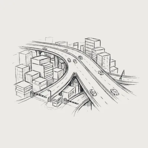 街区を迂回するゲート付きの高速道路