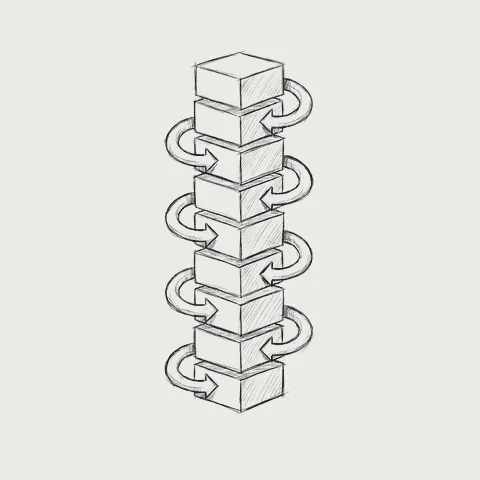 各ブロックを迂回する矢印のついたブロックの塔