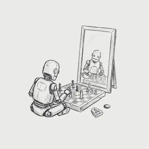 鏡の中の自分とチェスをするロボット
