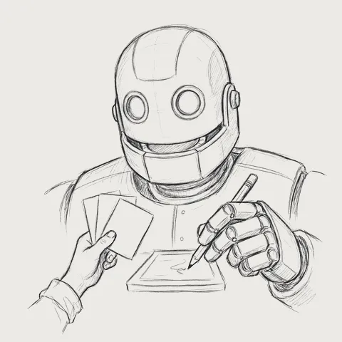 三つの例を見て四枚目を書く巨大なロボット